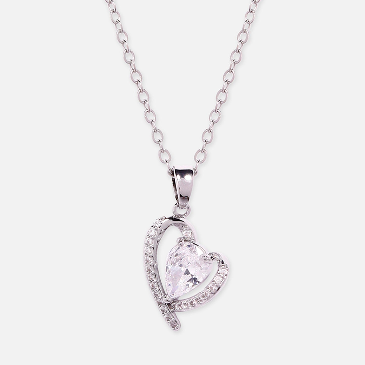 Silver-Plated Letter B Heart Pendant Necklace