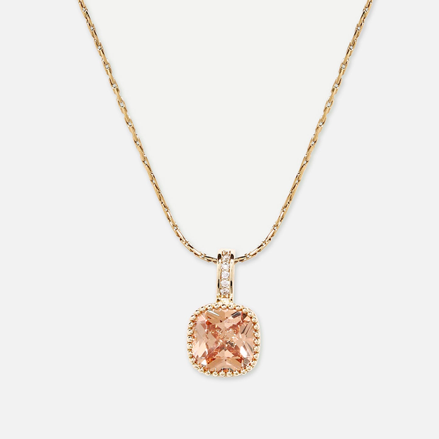 Cherly Morganite pink cushion cut necklace
