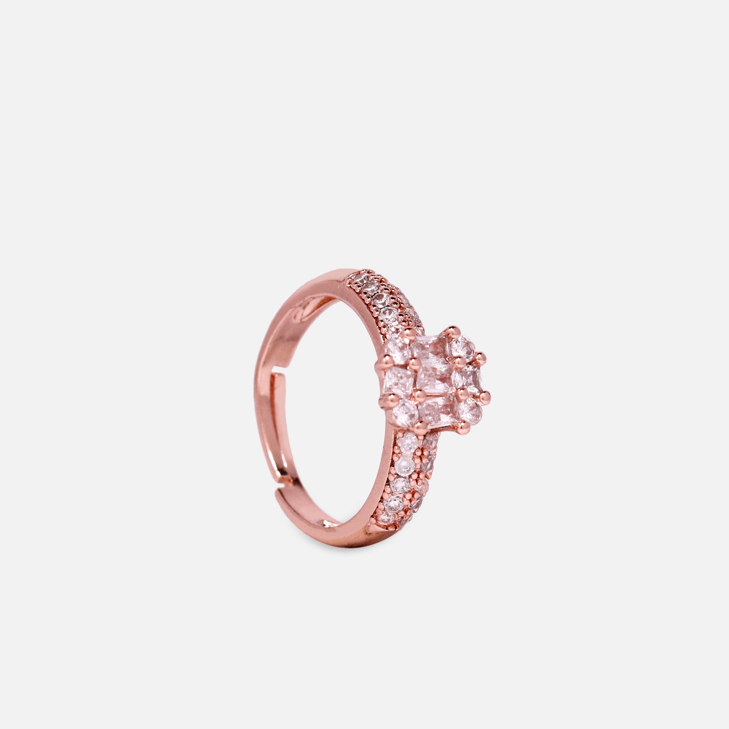 CHERLY Stainless Steel Cubic Cut American Diamond Gold-Plated Ring