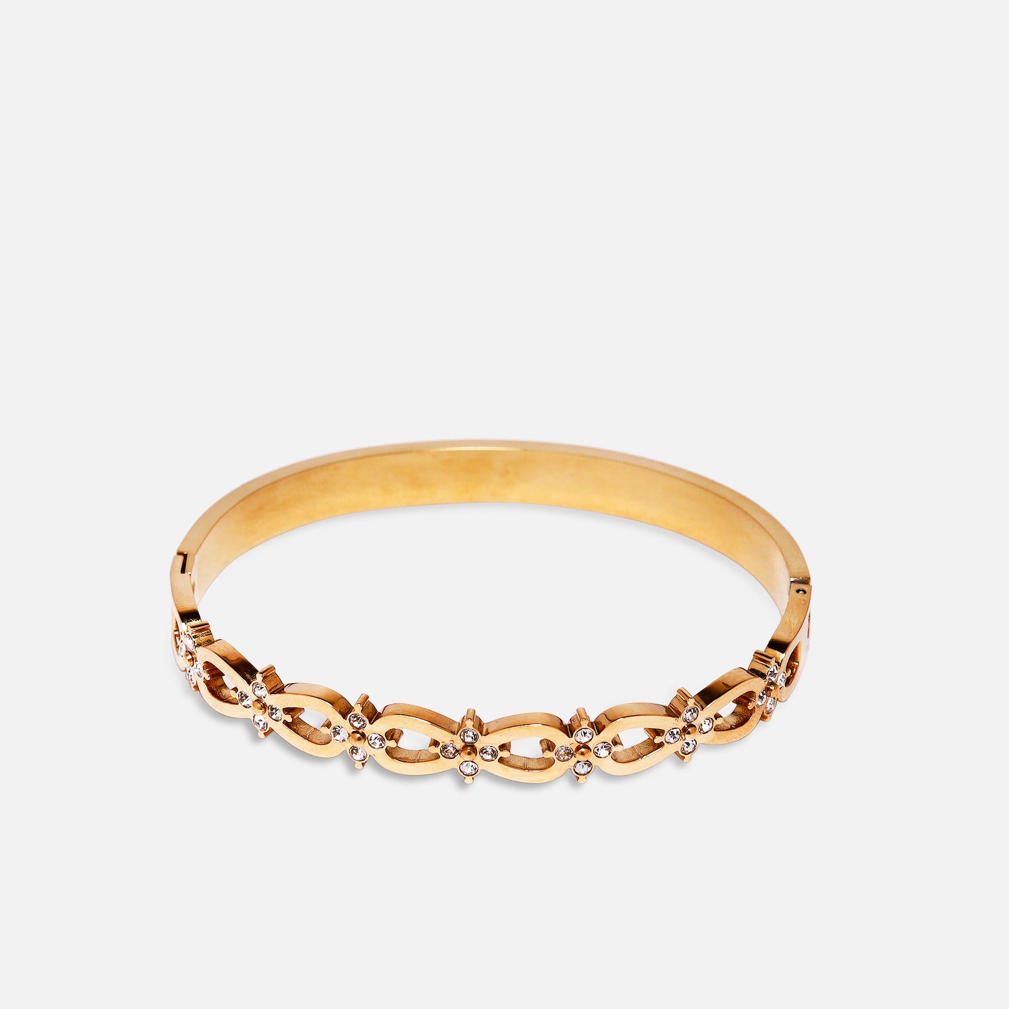 Gold Crystal Hinged Bangle | Anti Tarnish Stainless Steel Pave Bangle | Glamorous Fashion Bangle for Women