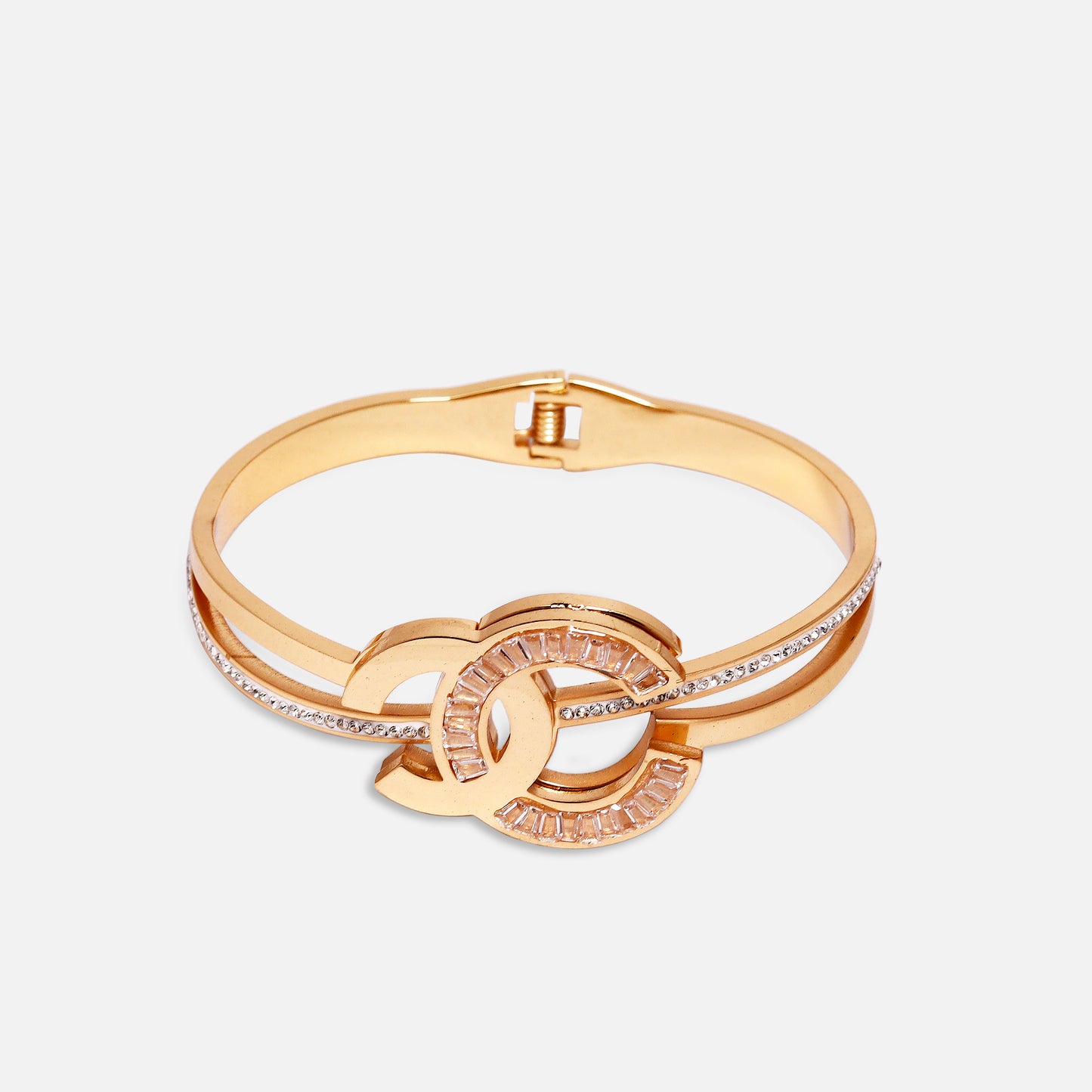 Women Gold-Plated CZ & Crystal Studded Kada Bracelet
