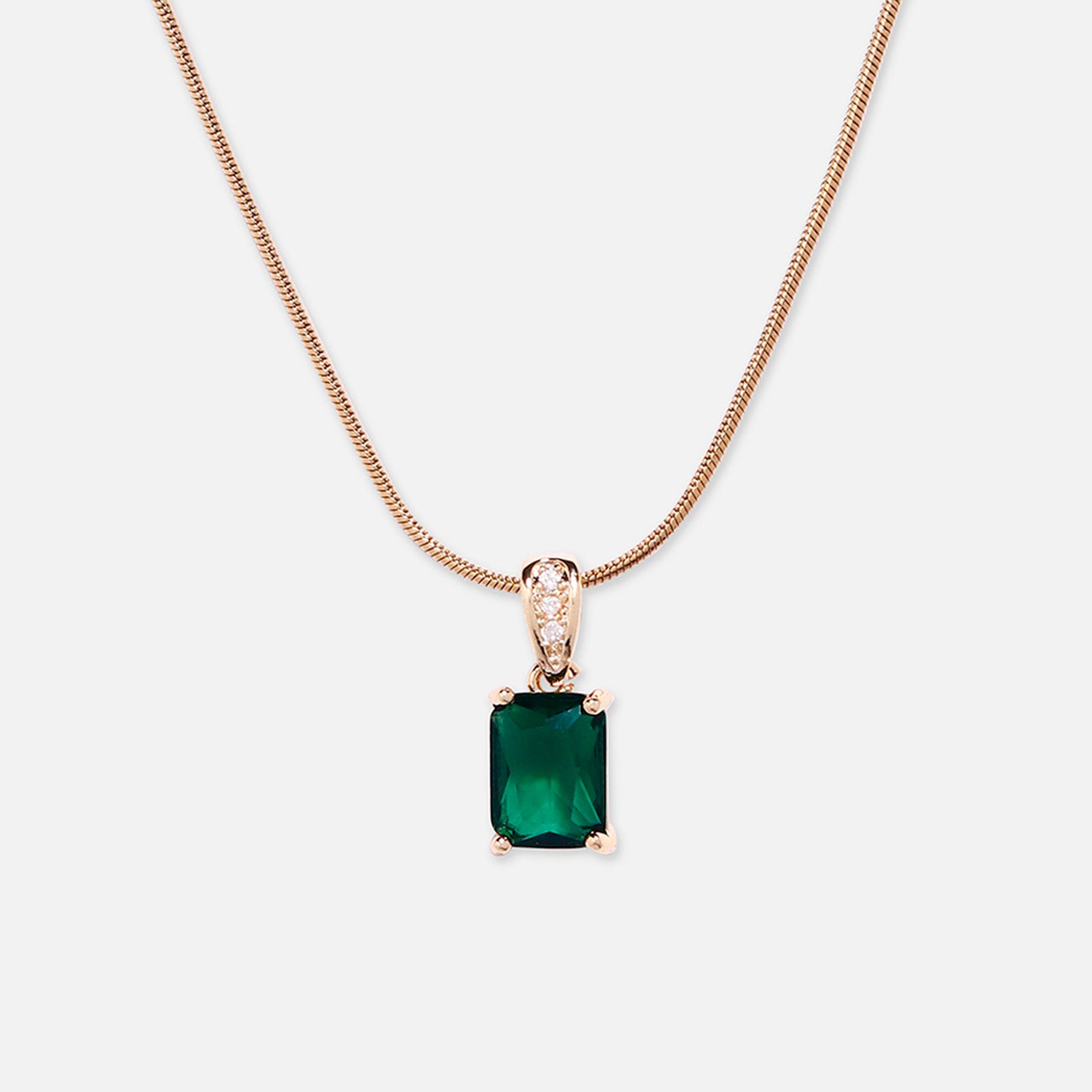 Cherly Anty Tarnish Stainless Steel Rosegold Green Diamond Necklace