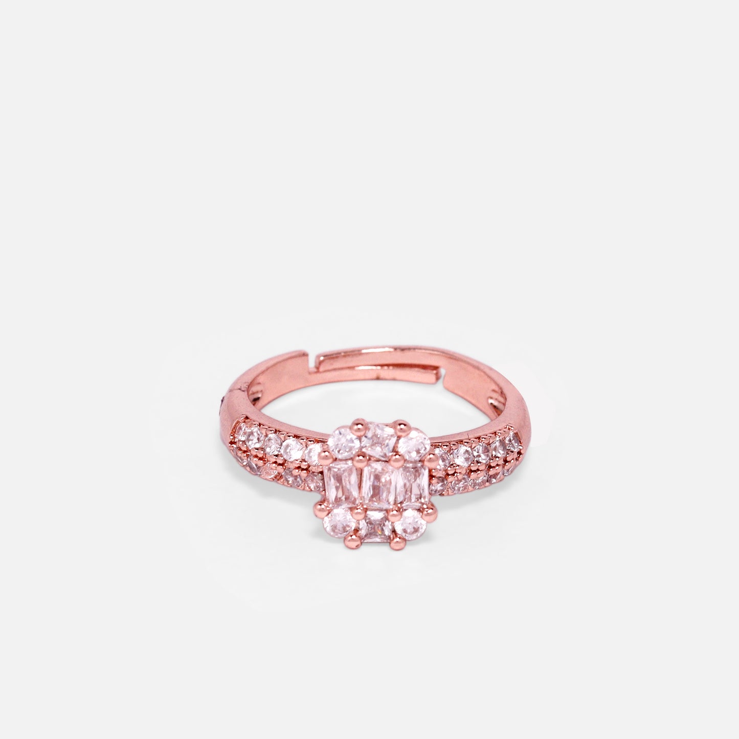 CHERLY Stainless Steel Cubic Cut American Diamond Gold-Plated Ring