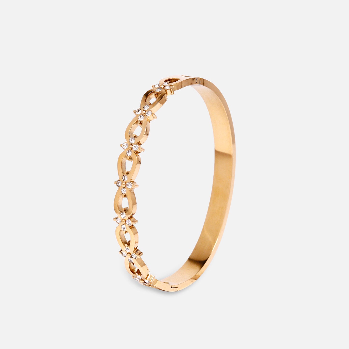 Gold Crystal Hinged Bangle | Anti Tarnish Stainless Steel Pave Bangle | Glamorous Fashion Bangle for Women