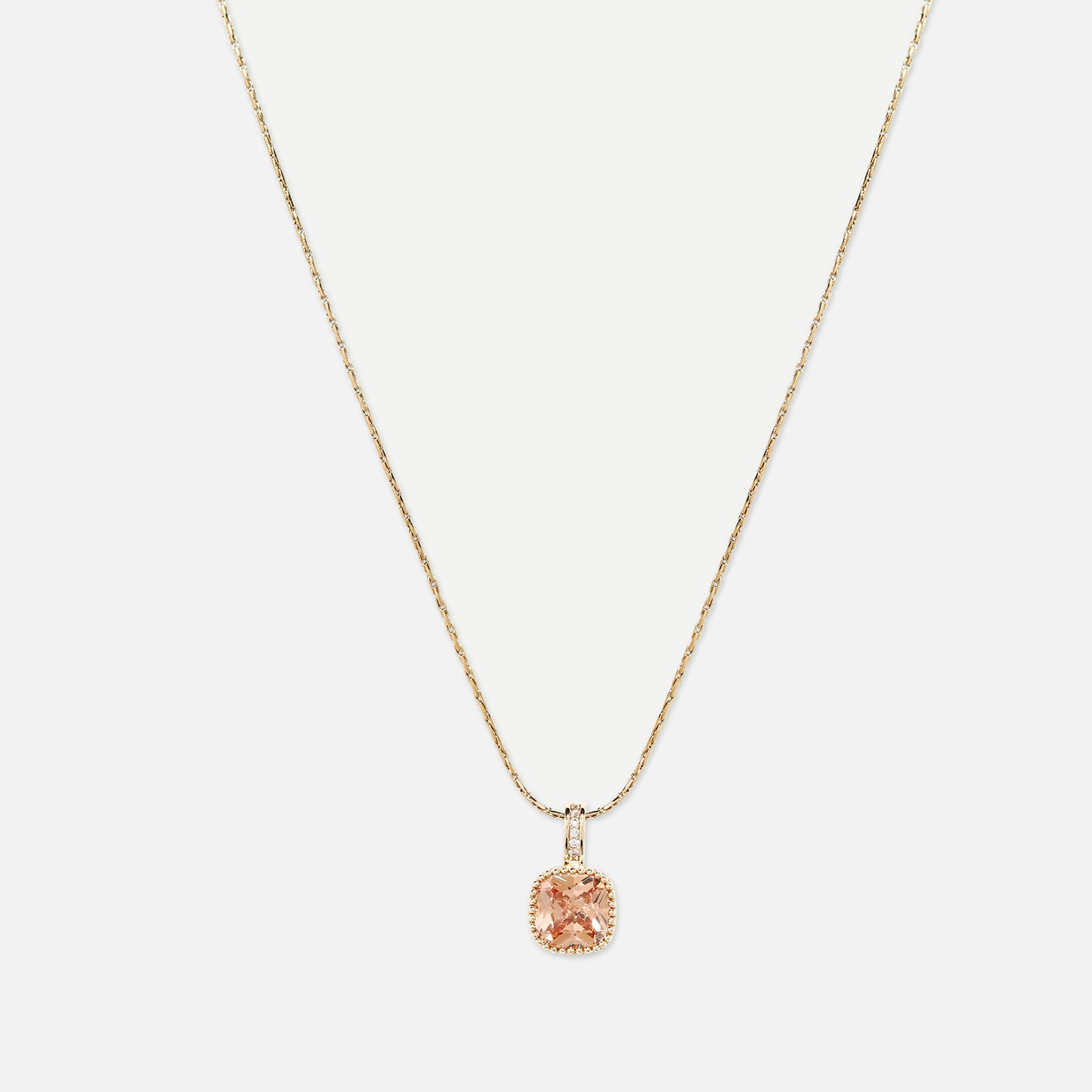 Cherly Morganite pink cushion cut necklace