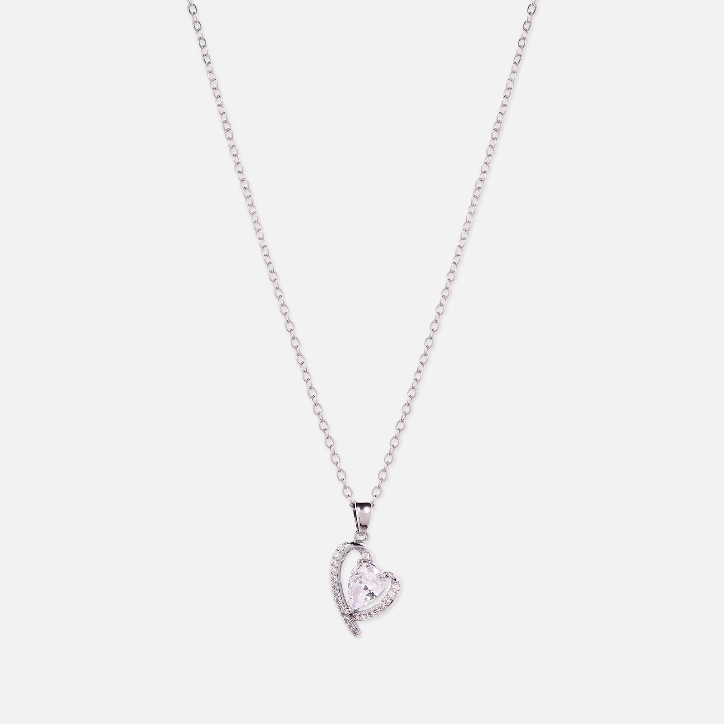 Silver-Plated Letter B Heart Pendant Necklace