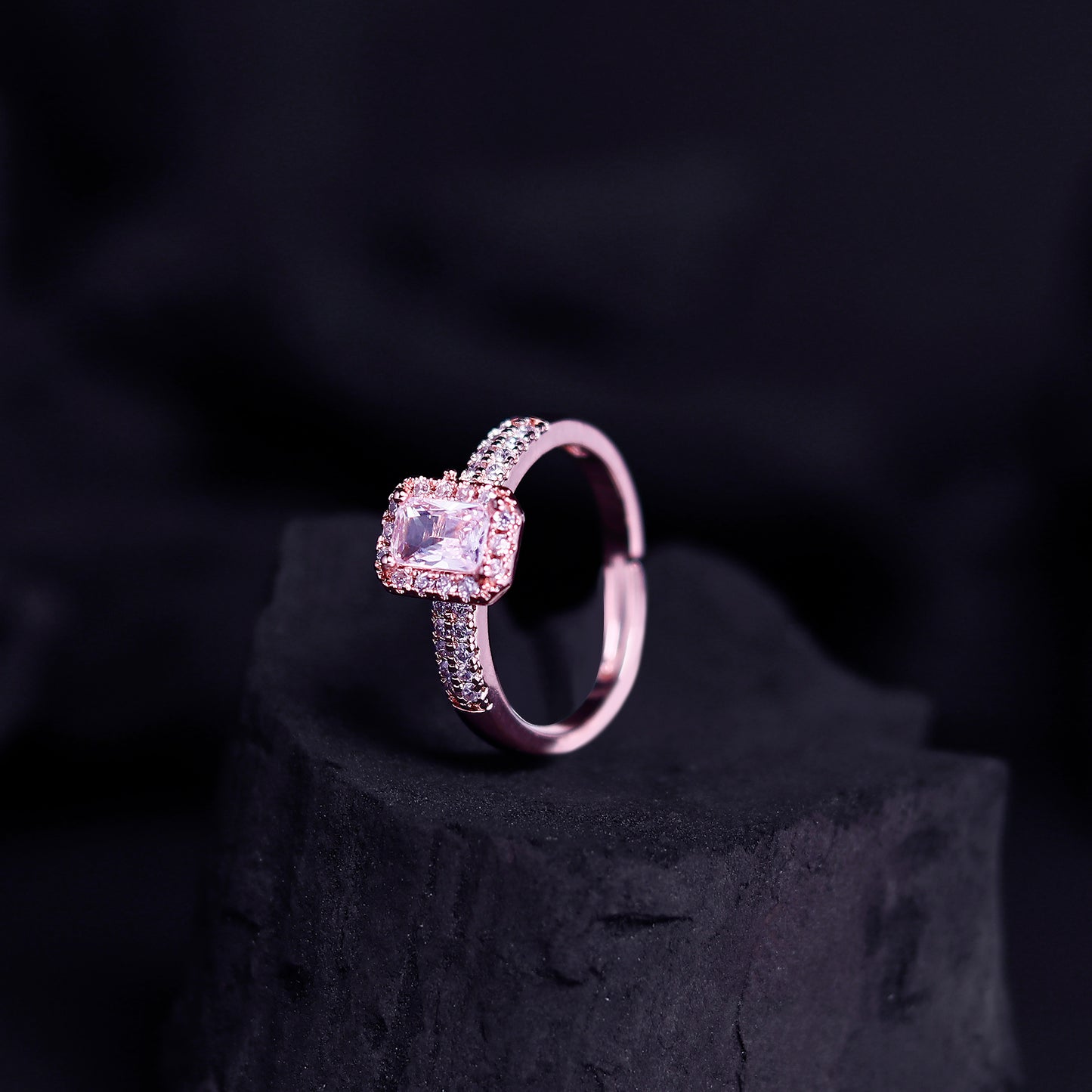 CHERLY Sparkling Studded American Diamond Square Statement Ring