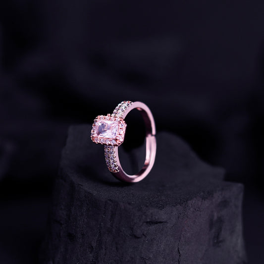 CHERLY Sparkling Studded American Diamond Square Statement Ring