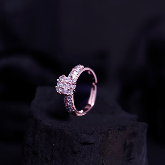 CHERLY Stainless Steel Cubic Cut American Diamond  Gold-Plated Ring