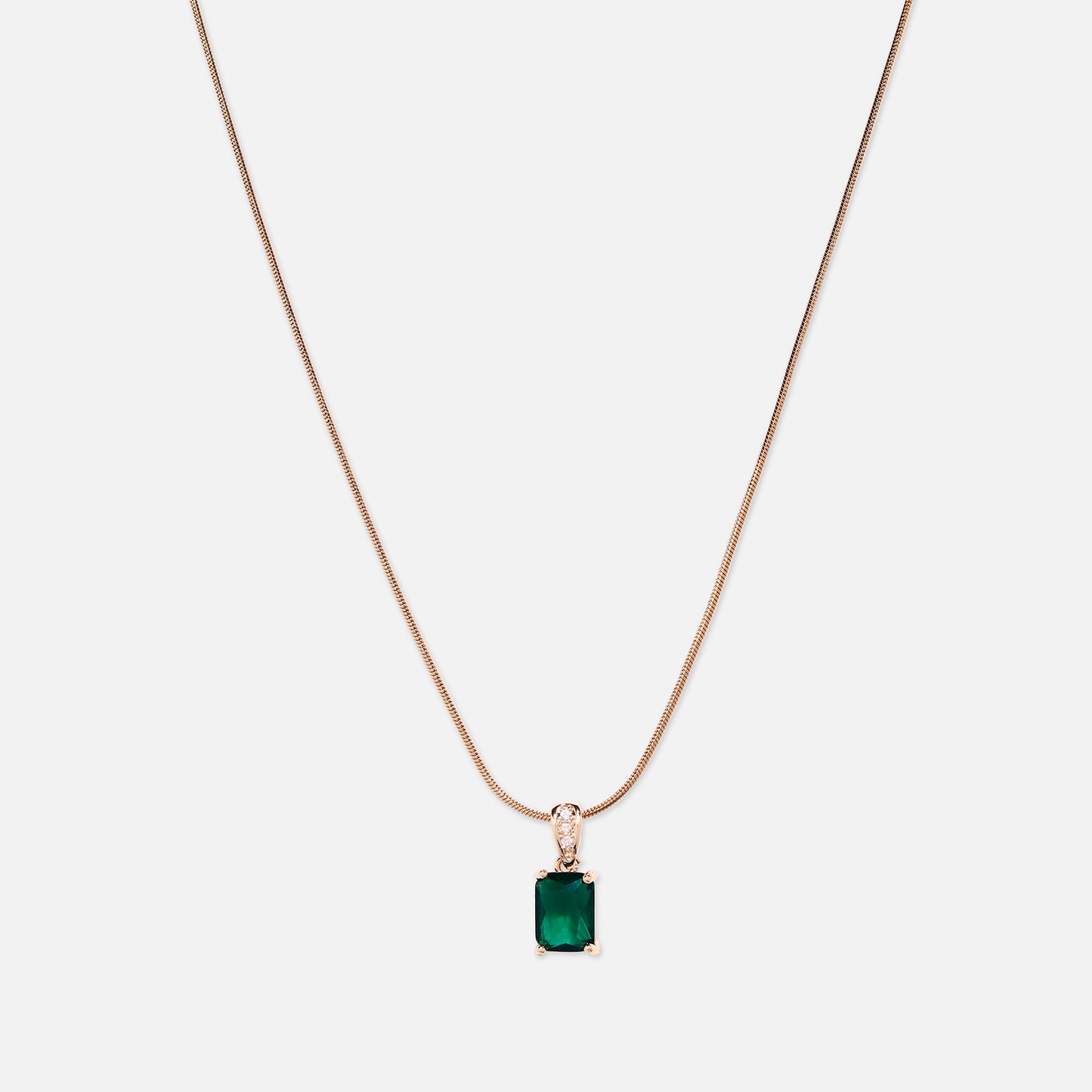 Cherly Anty Tarnish Stainless Steel Rosegold Green Diamond Necklace