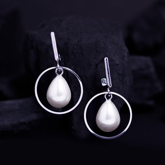 CHERLY Silver Plated Drop Pearl Earring