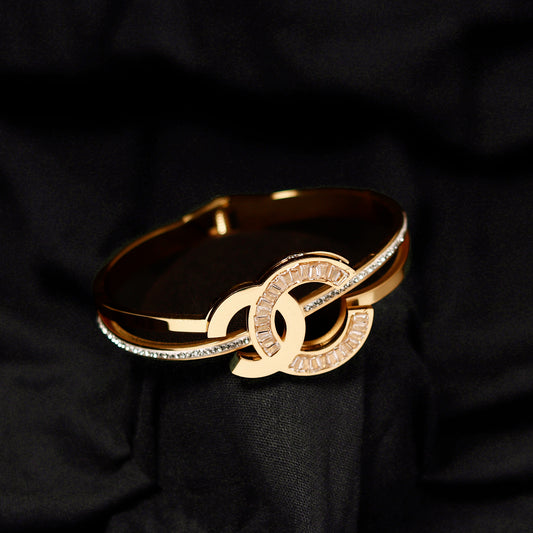 Women Gold-Plated CZ & Crystal Studded Kada Bracelet