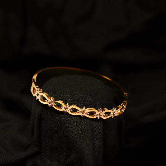 Gold Crystal Hinged Bangle | Anti Tarnish Stainless Steel Pave Bangle | Glamorous Fashion Bangle for Women